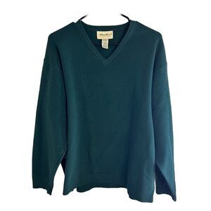 Vintage Eddie Bauer Mens Sweater L Pullover V-Neck 100% LambsWool Green Made USA